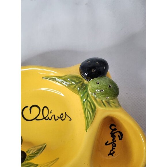 Vintage Silea Pottery French Yellow Porcelain Olive Serving Dish Divided - Picture 2 of 9